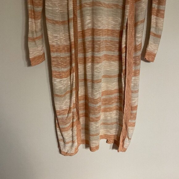 Maurices Women Sz M Peach/Cream Striped Open Front Lightweight Cardigan Sweater - Picture 2 of 10